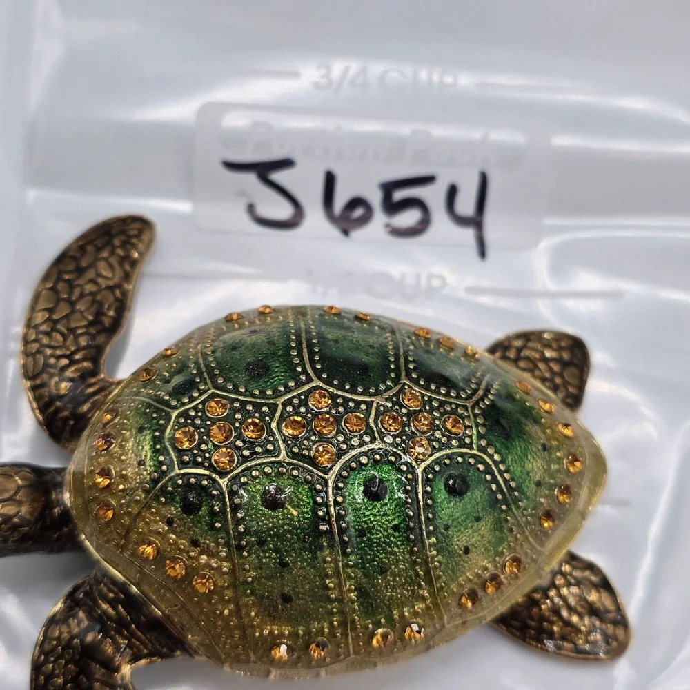 Enamel Trinket‎ Box Turtle Hinged Jeweled Decorative Figurine Collectible